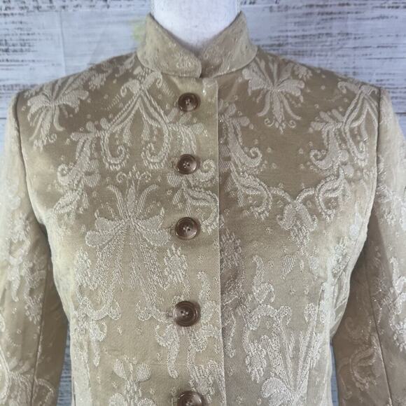 Spiegel Blazer Jacket size 6 Khaki Floral Embossed Flowers Church Career Wedding - Picture 4 of 10